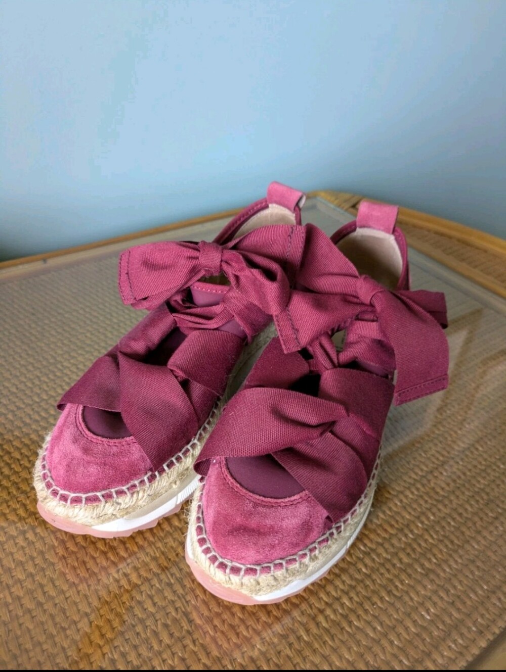 Free People Chapmin Espadrille Sneakers Fabric Lace Up Sz 37 US Size 7 Burgundy